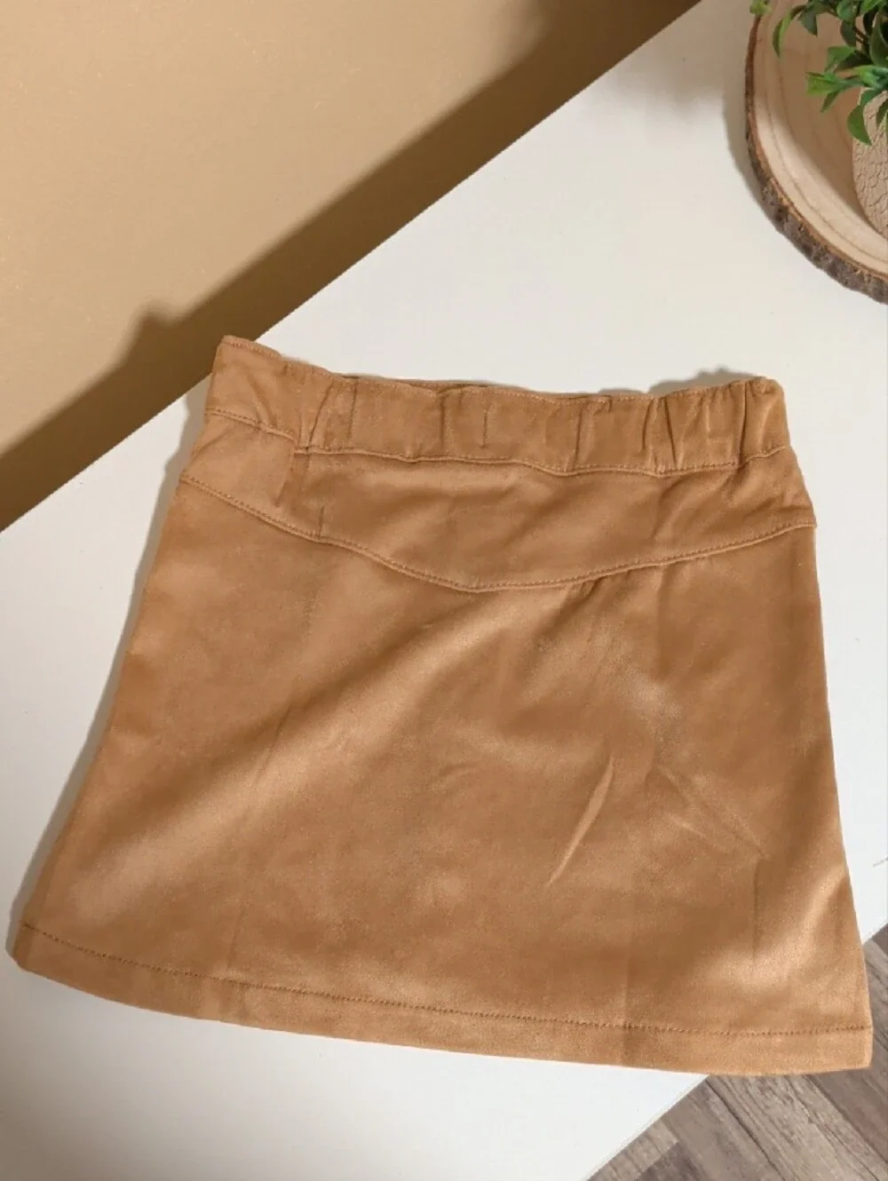 Old Navy Tan Button-Front A-Line Suede Mini Skirt